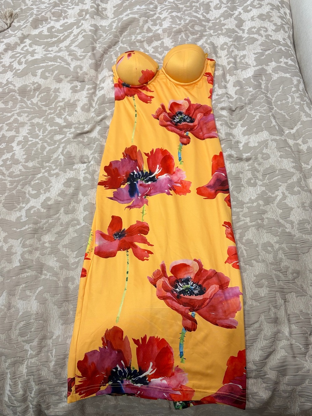 JLUXLABEL Yellow Cora Strapless Floral Midi Dress - Picture 2 of 3